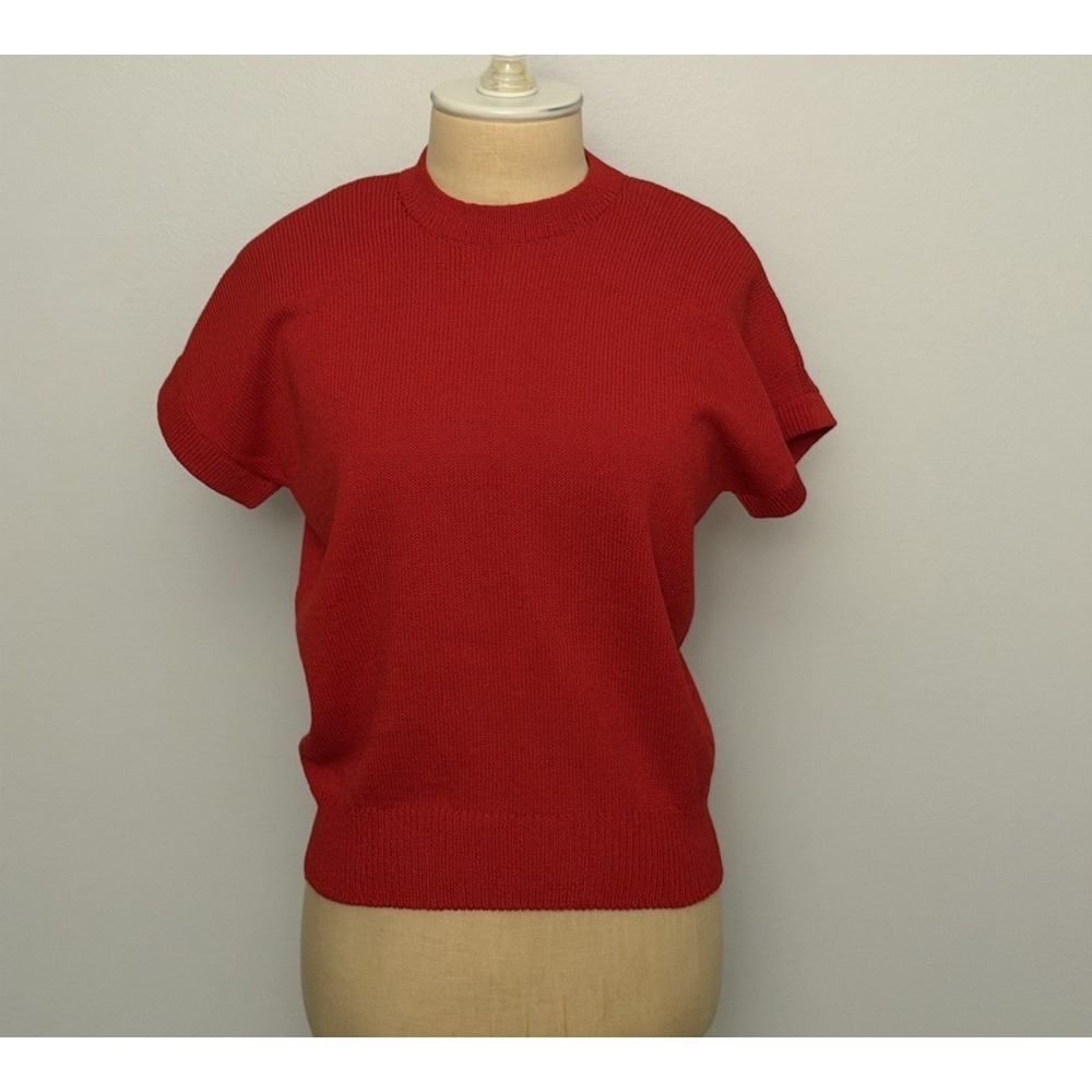St John Sportswear Marie Gray Santana Knit Top Women Small Hot Red Short Sleeve